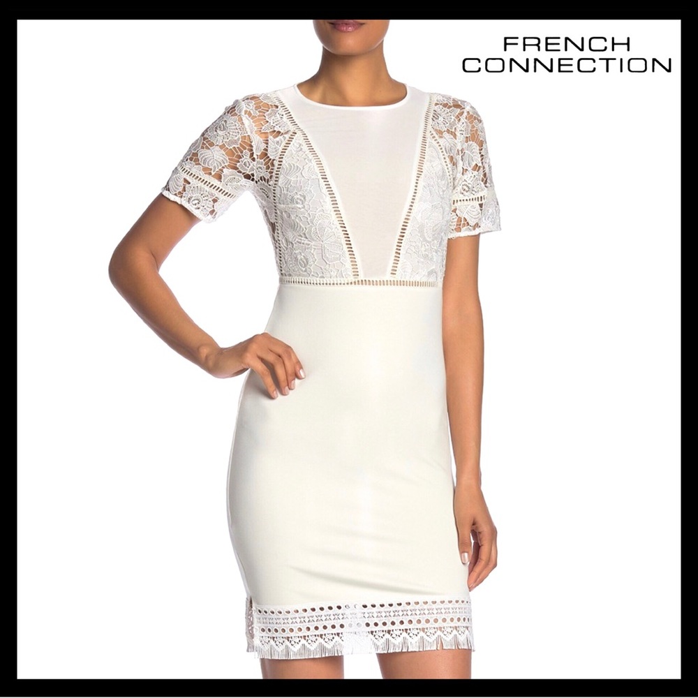 FRENCH CONNECTION SHORT SLEEVE LACE MINI DRESS
